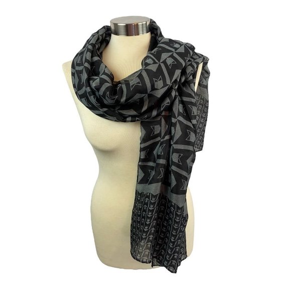 Mephisto Lightweight Black Gray Print Scarf 70 x 28" - Picture 3 of 8